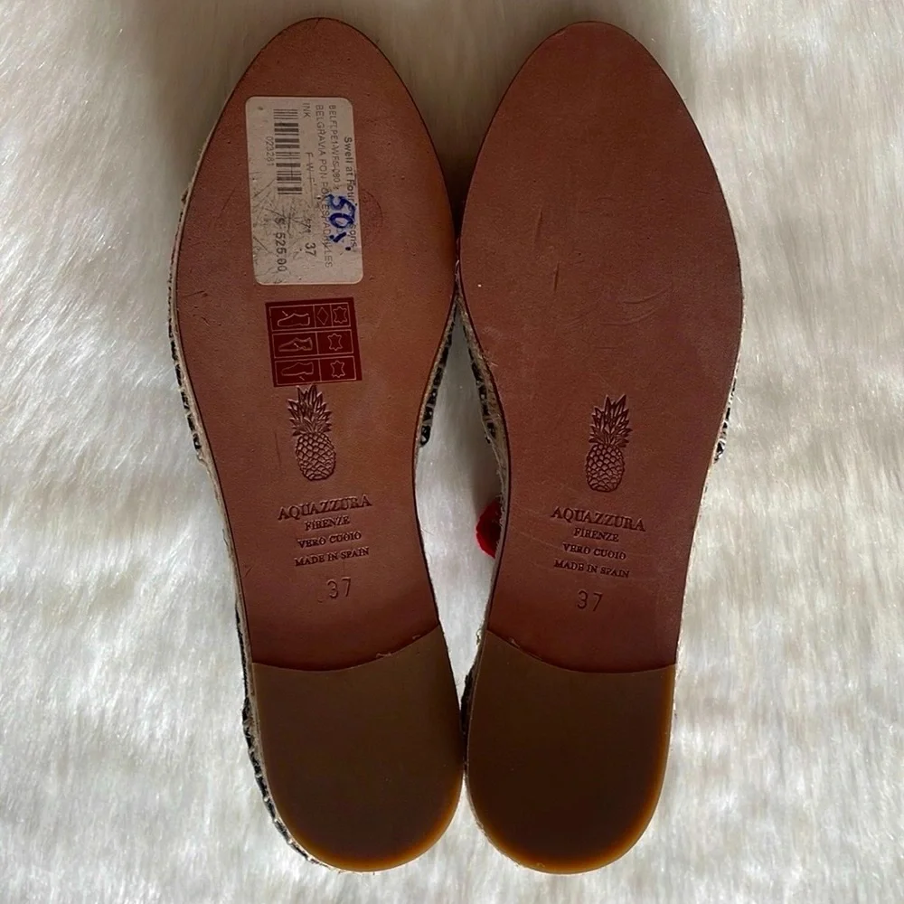 Aquazzura Firenze Belgravia Blue Suede Multicolored Textile Pom-Pom Espadrilles